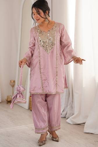 Pink color h o silk fabric beautiful fancy ceremonial attire