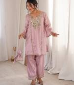 Pink color h o silk fabric beautiful fancy ceremonial attire