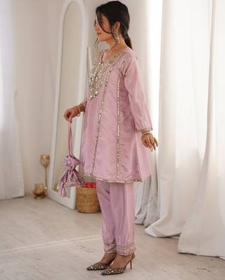 Pink color h o silk beautiful fancy ceremonial attire 4