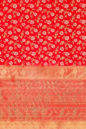 Red silk blend banarasi saree with unstitched blouse piece