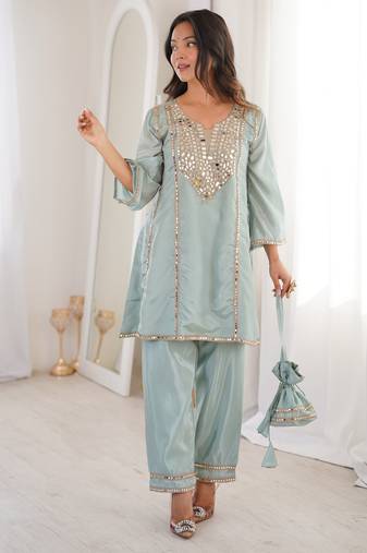 Sky blue color h o silk fabric beautiful fancy ceremonial attire