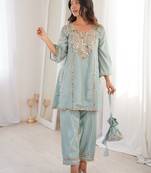 Sky blue color h o silk fabric beautiful fancy ceremonial attire