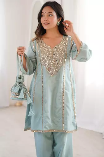 Sky blue color h o silk beautiful fancy ceremonial attire