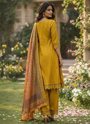 Mustard color cotton silk ceremonial readymade suit 2