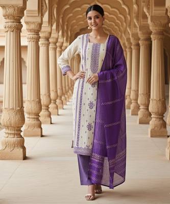 Off white color jaquard silk ceremonial readymade suit 1