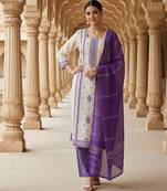 Off white color jaquard silk fabric designer ceremonial ethnic readymade suit