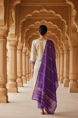 Off white color jaquard silk ceremonial readymade suit 2