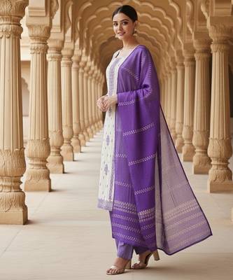 Off white color jaquard silk ceremonial readymade suit 3