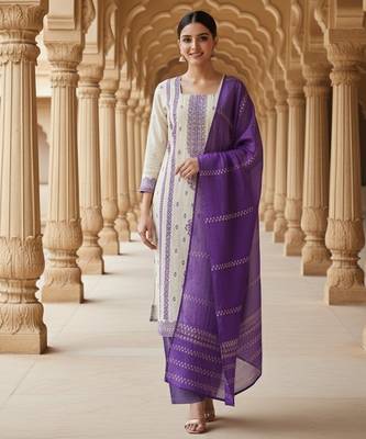 Off white color jaquard silk ceremonial readymade suit 4