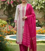 Off white color jaquard silk fabric designer ceremonial ethnic readymade suit