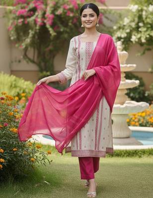 Off white color jaquard silk ceremonial readymade suit 3