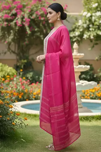 Off white color jaquard silk ceremonial readymade suit