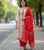 Off white color jaquard silk fabric designer ceremonial ethnic readymade suit