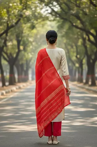 Off white color jaquard silk ceremonial readymade suit