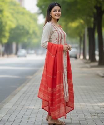 Off white color jaquard silk ceremonial readymade suit 3