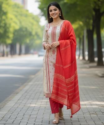 Off white color jaquard silk ceremonial readymade suit 4