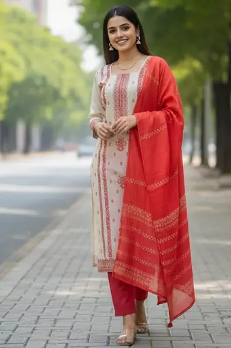 Off white color jaquard silk ceremonial readymade suit