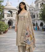 Beige color cotton silk fabric designer ceremonial ethnic readymade suit
