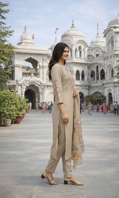 Beige color cotton silk fabric designer ceremonial ethnic readymade suit 2