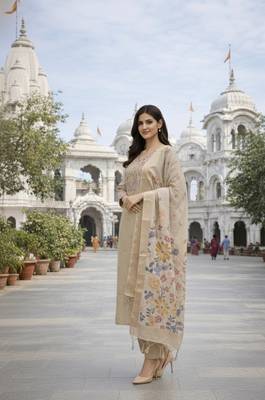Beige color cotton silk fabric designer ceremonial ethnic readymade suit 4