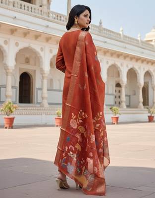 Orange color cotton silk ceremonial readymade suit 2