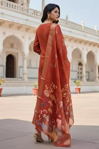 Orange color cotton silk ceremonial readymade suit
