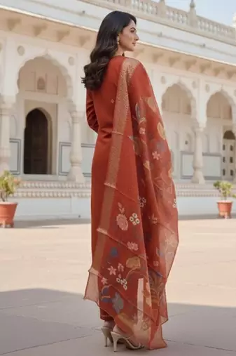 Orange color cotton silk ceremonial readymade suit