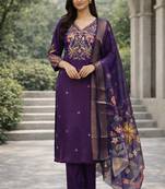 Purple color cotton silk fabric designer ceremonial ethnic readymade suit