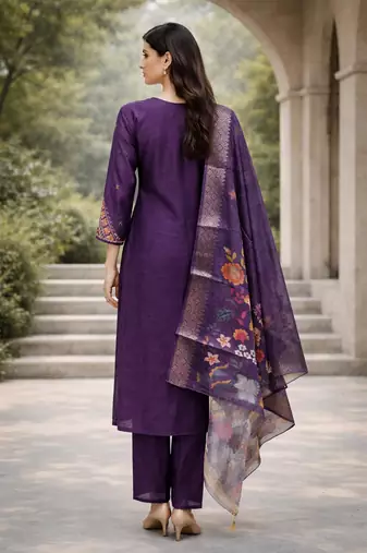 Purple color cotton silk ceremonial readymade suit