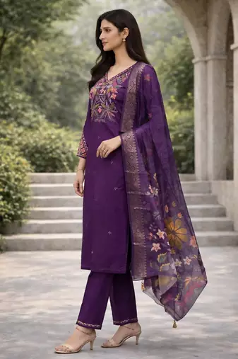 Purple color cotton silk ceremonial readymade suit