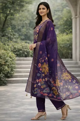 Purple color cotton silk ceremonial readymade suit