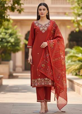 Orange color cotton silk ceremonial readymade suit 1