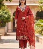 Orange color cotton silk fabric designer ceremonial ethnic readymade suit