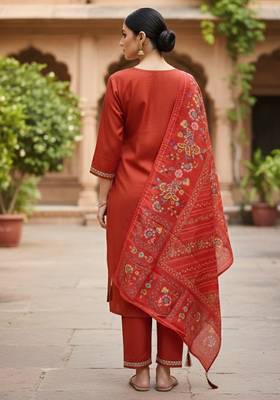 Orange color cotton silk ceremonial readymade suit 2