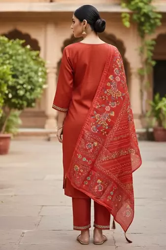 Orange color cotton silk ceremonial readymade suit