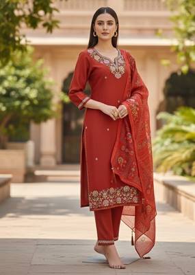 Orange color cotton silk ceremonial readymade suit 3