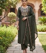 Mahendi color cotton silk fabric designer ceremonial ethnic readymade suit