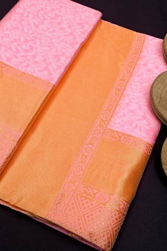 Baby pink soft silk blend banarasi jacuard work designer party wear saree with unstitched blouse piece