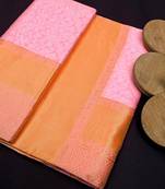 Baby pink silk blend banarasi saree with unstitched blouse piece