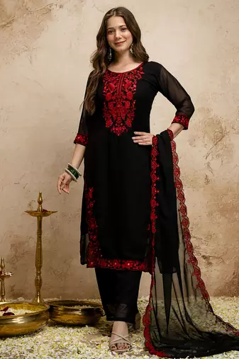 Black color stylish trendy looking designer kurta set for stylish looks