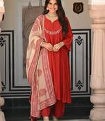 Rust color stylish trendy looking designer kurta set for stylish looks