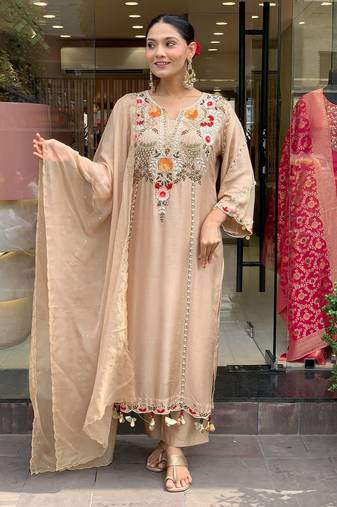 Chiku color stylish trendy looking designer kurta set for stylish looks