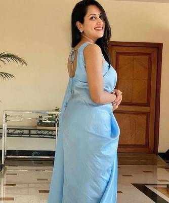 Sky blue silk blend banarasi saree with unstitched blouse piece 5