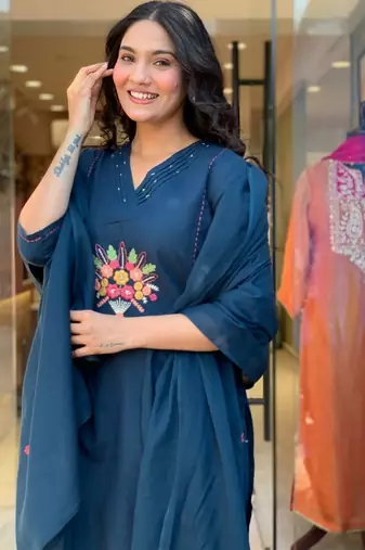 Blue color stylish trendy looking kurta set for stylish looks
