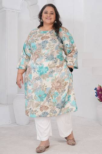Off white color designer printed smart look plus size kurti
