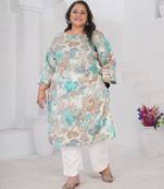 Off white color designer printed smart look plus size kurti