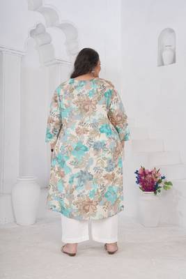 Off white color printed smart look plus size kurti 2