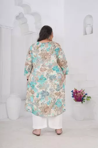 Off white color printed smart look plus size kurti