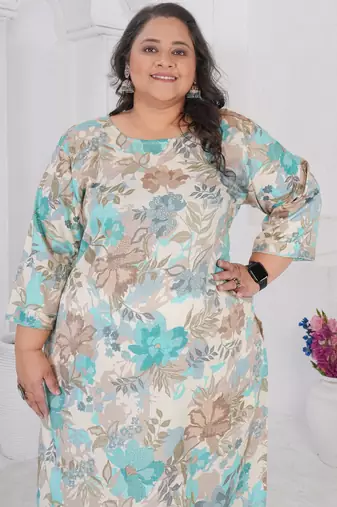 Off white color printed smart look plus size kurti