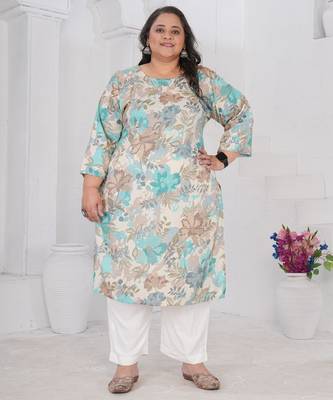 Off white color printed smart look plus size kurti 4